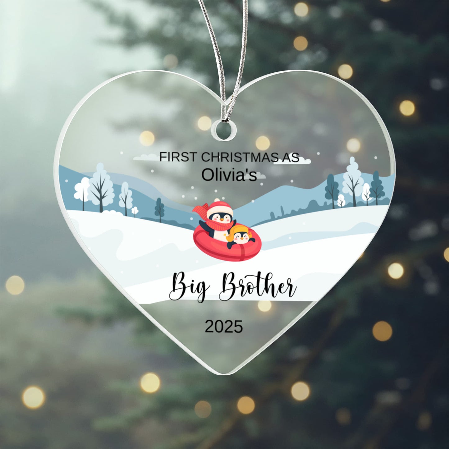 Big Brother or Sister Acrylic Heart Ornament for New Baby