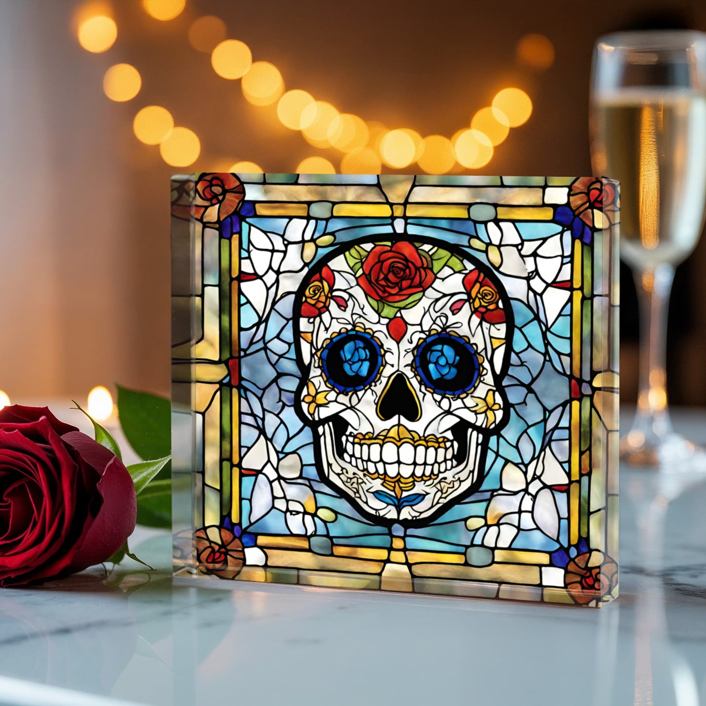 Sugar Skull Stained Glass Style Acrylic Decor