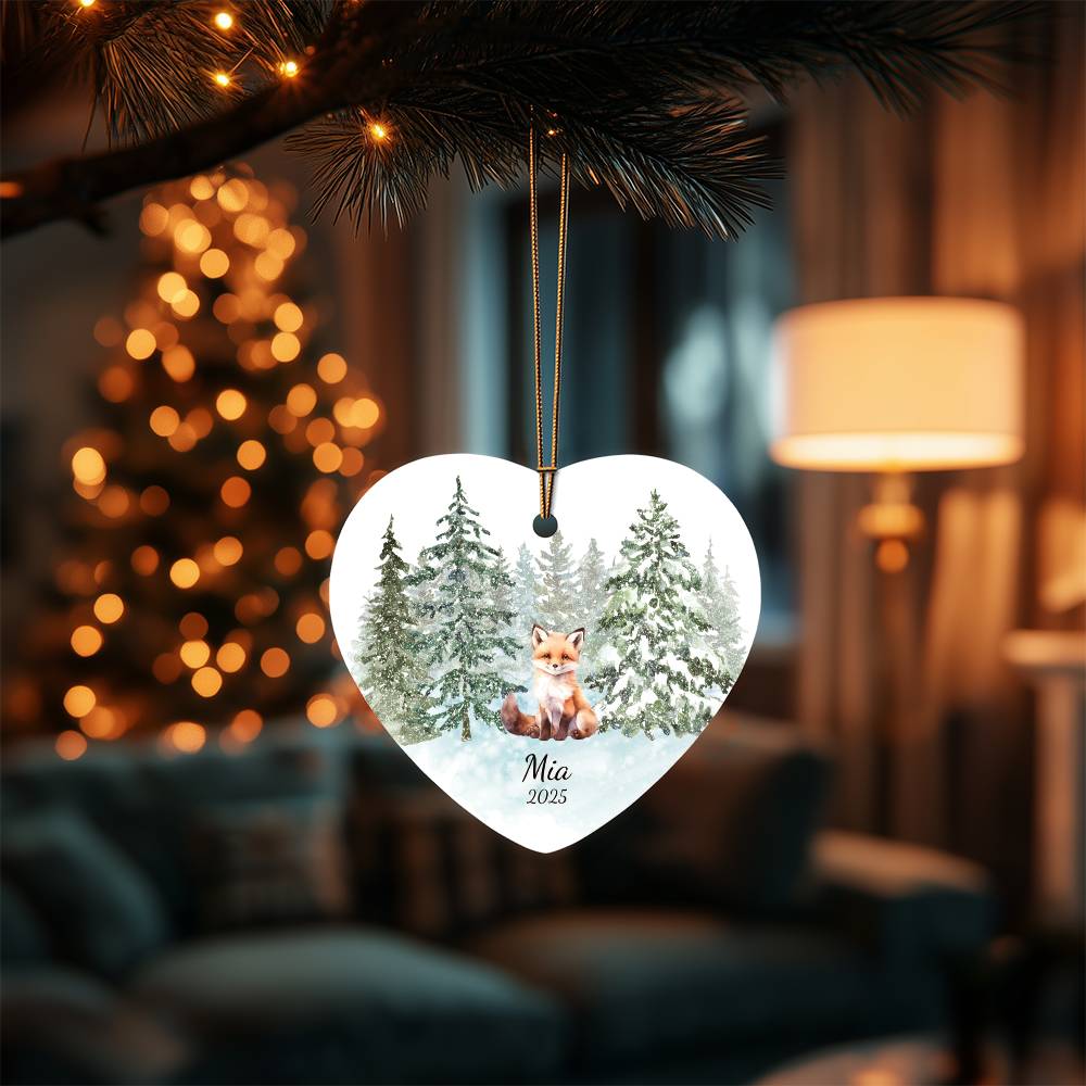 Fox Woodland Heart Christmas Ornament for Kids