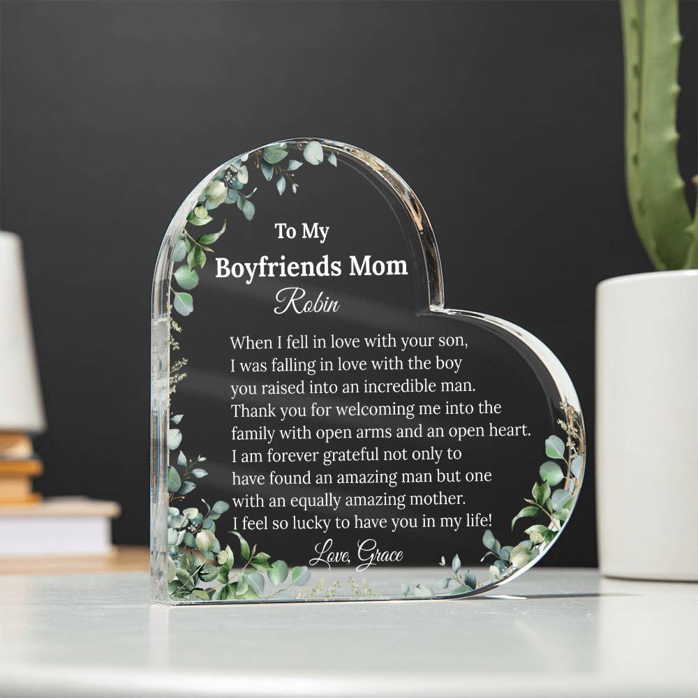 Personalized Boyfriend's Mom Heart Plaque