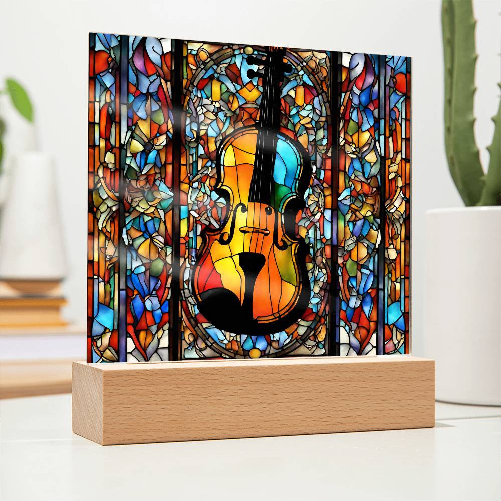 LED Musician Gift Faux Stained Glass Violin Perfect Birthday Present for Music Lovers