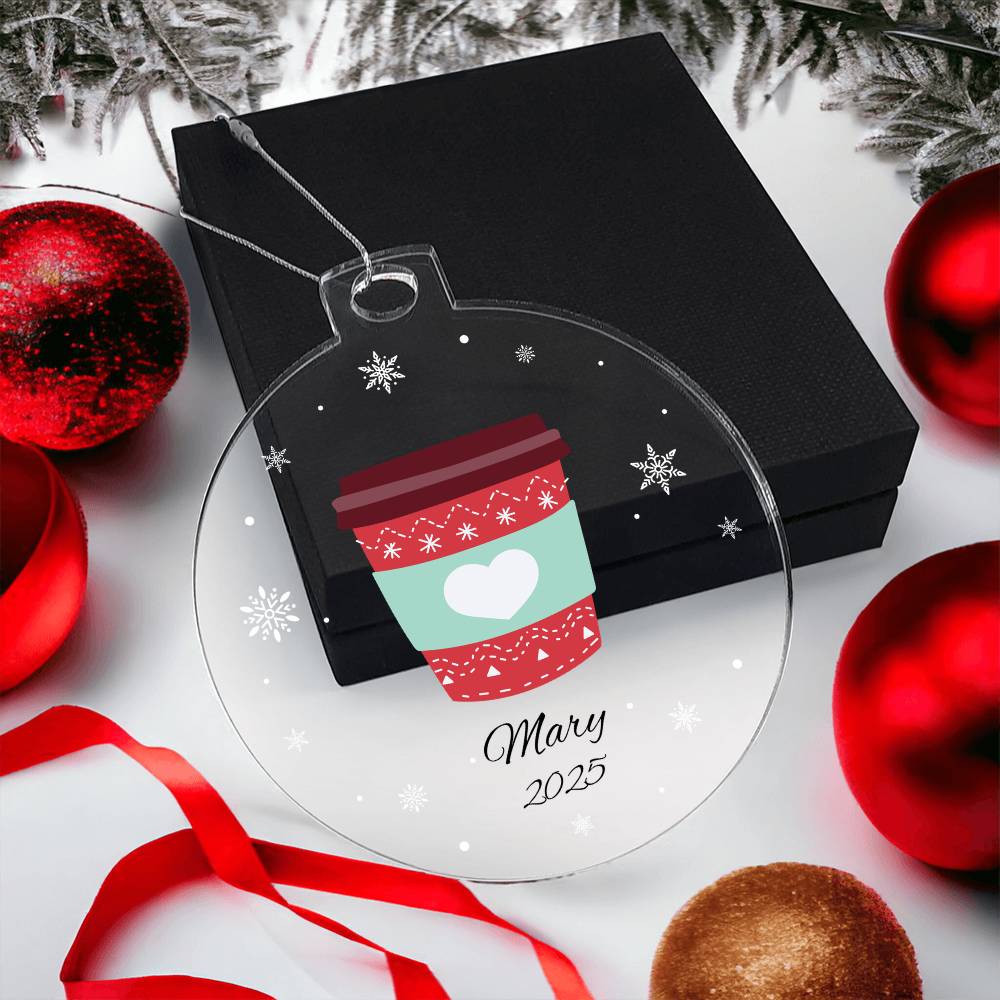 Coffee Cup Christmas Ornament Acrylic Ornament Plaque