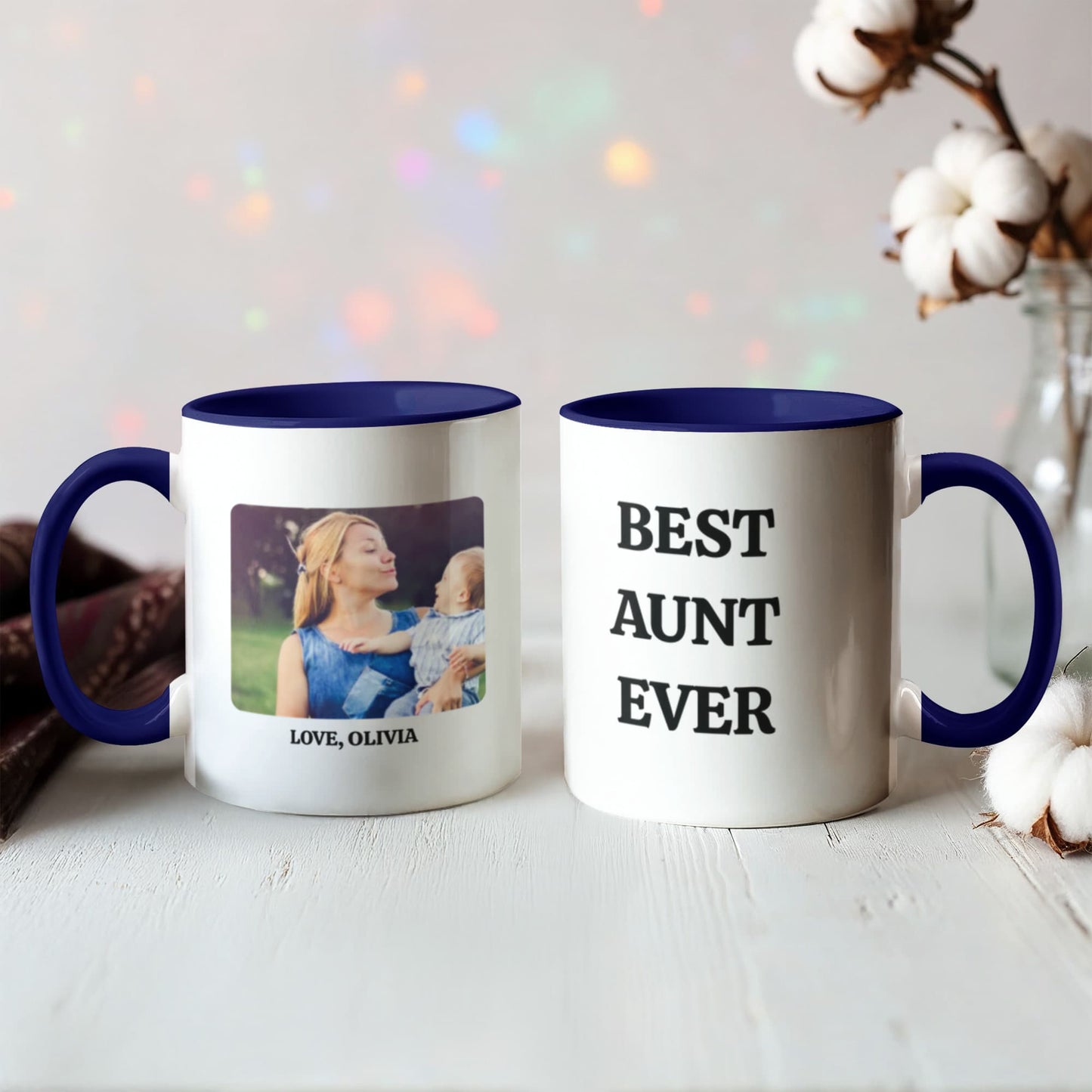 Best Aunt Ever Mug, Personalized Photo Mug, Custom Coffee Cup, Aunt Gift Idea, Color Accent Ceramic Mug, Two Tone Cup, 11oz 15oz