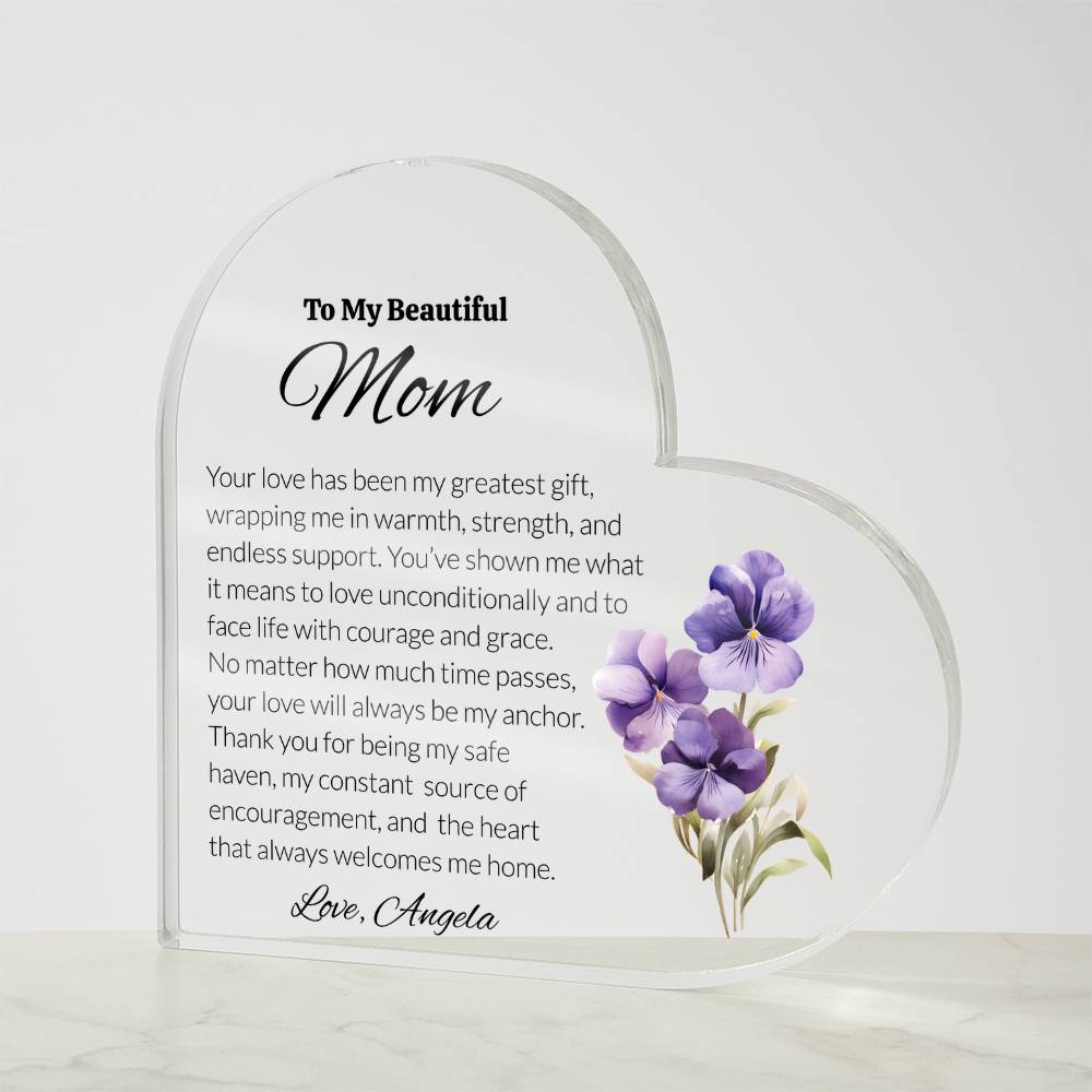 Mom Acrylic Heart Plaque with Personalized Birthflower