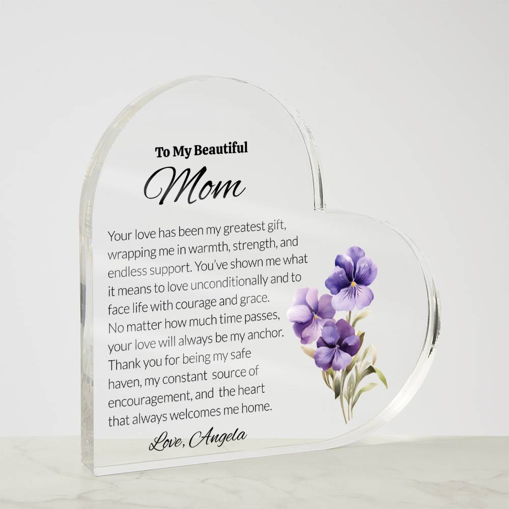 Mom Acrylic Heart Plaque with Personalized Birthflower