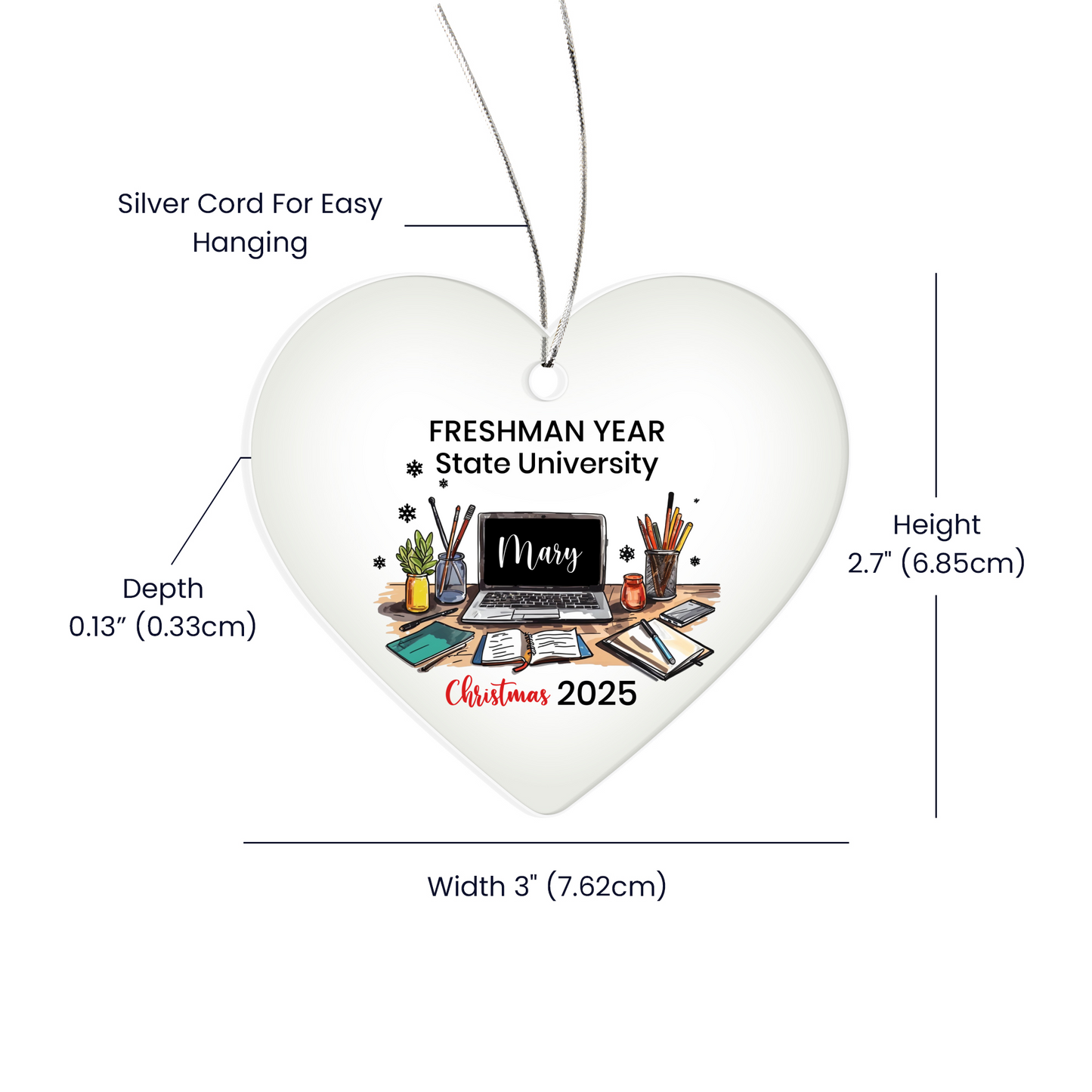 Freshman Year of College Acrylic Heart Ornament