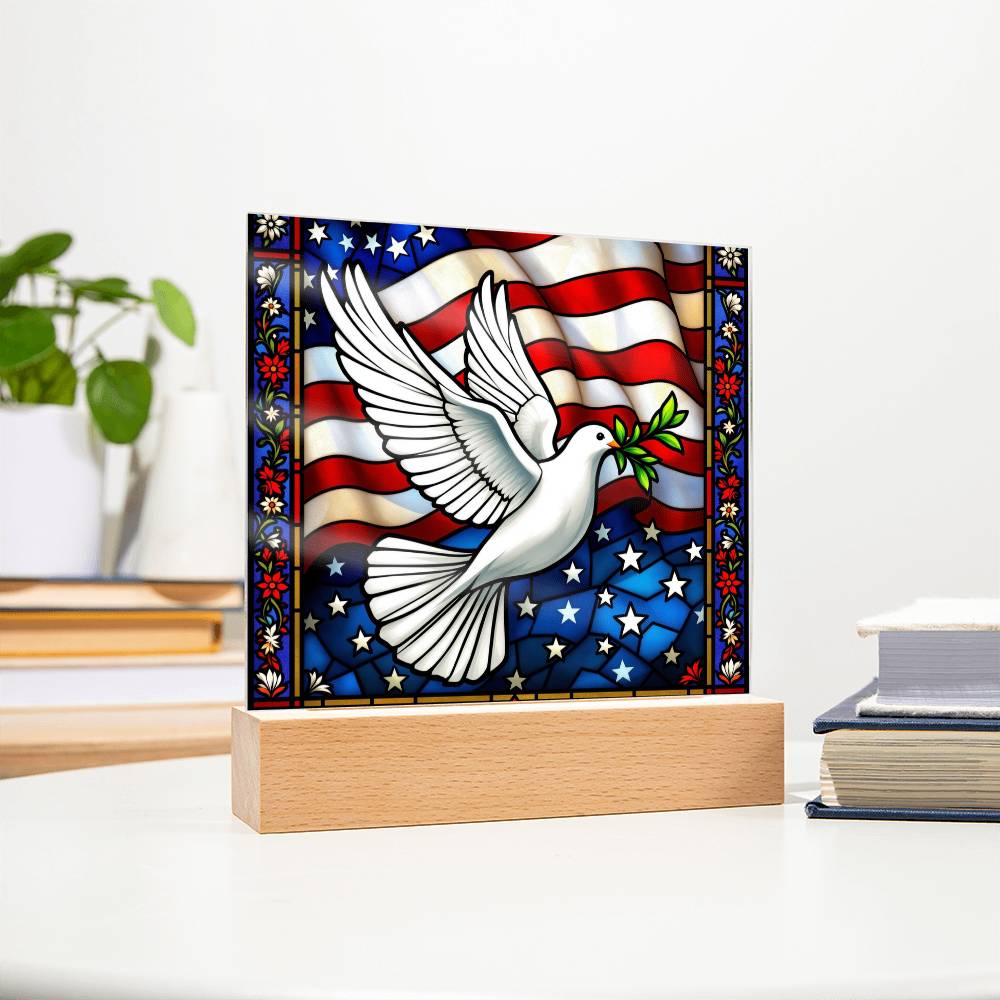 Peace Dove Memorial Flag Lighted Plaque