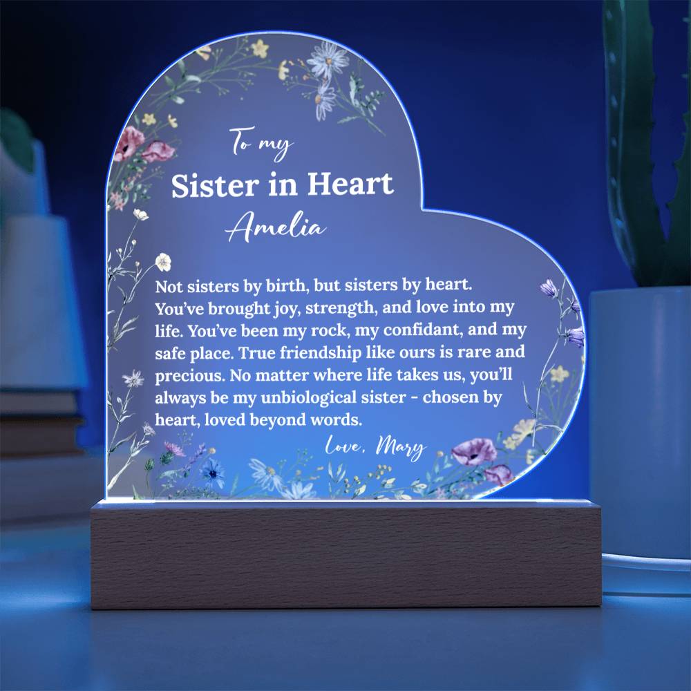 Sister in Heart Acrylic Heart Plaque