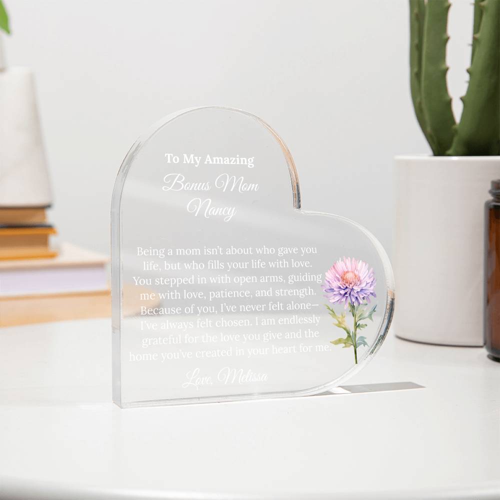 Personalized Bonus Mom Heart Plaque