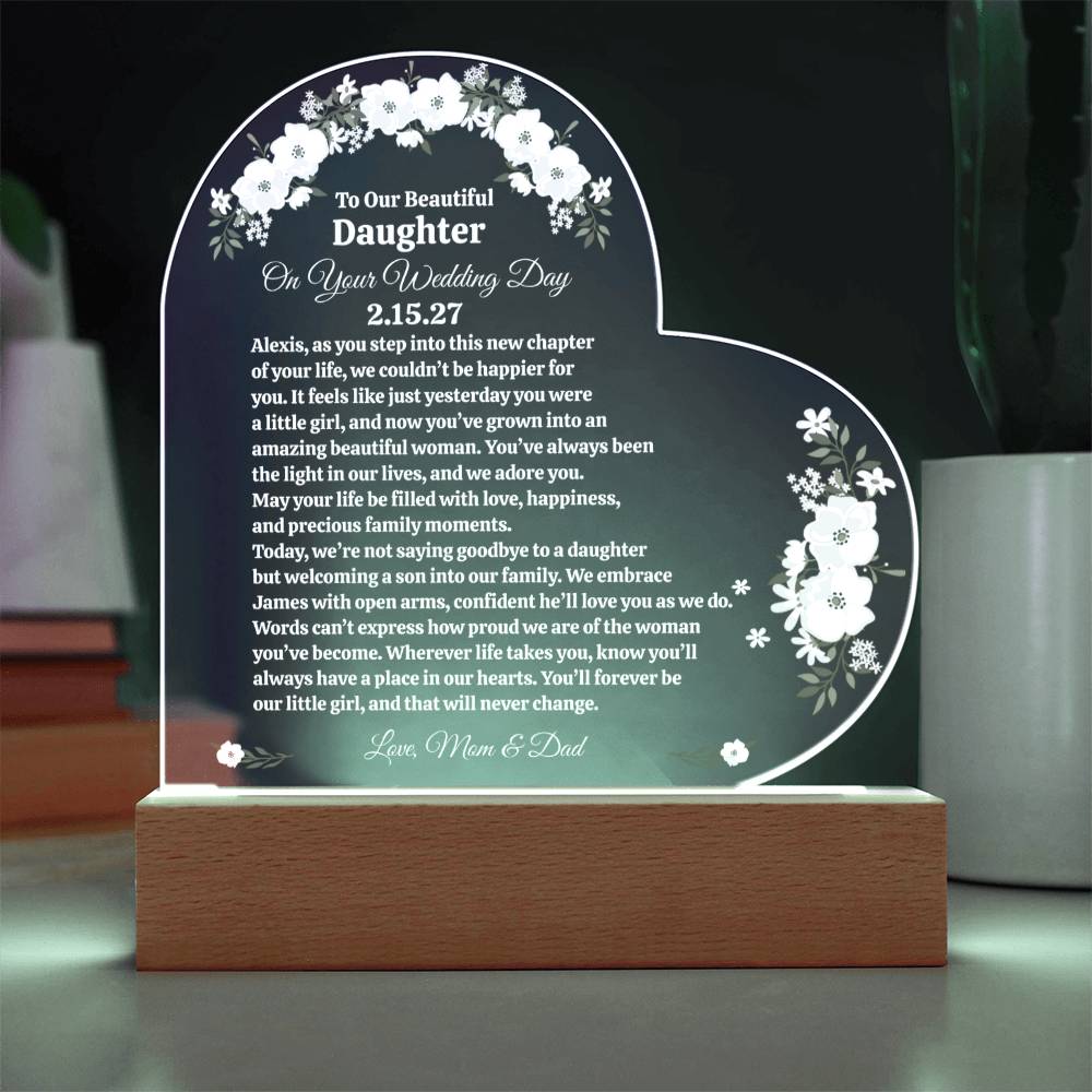 To Our Daughter on Your Wedding Day Acrylic Heart Plaque
