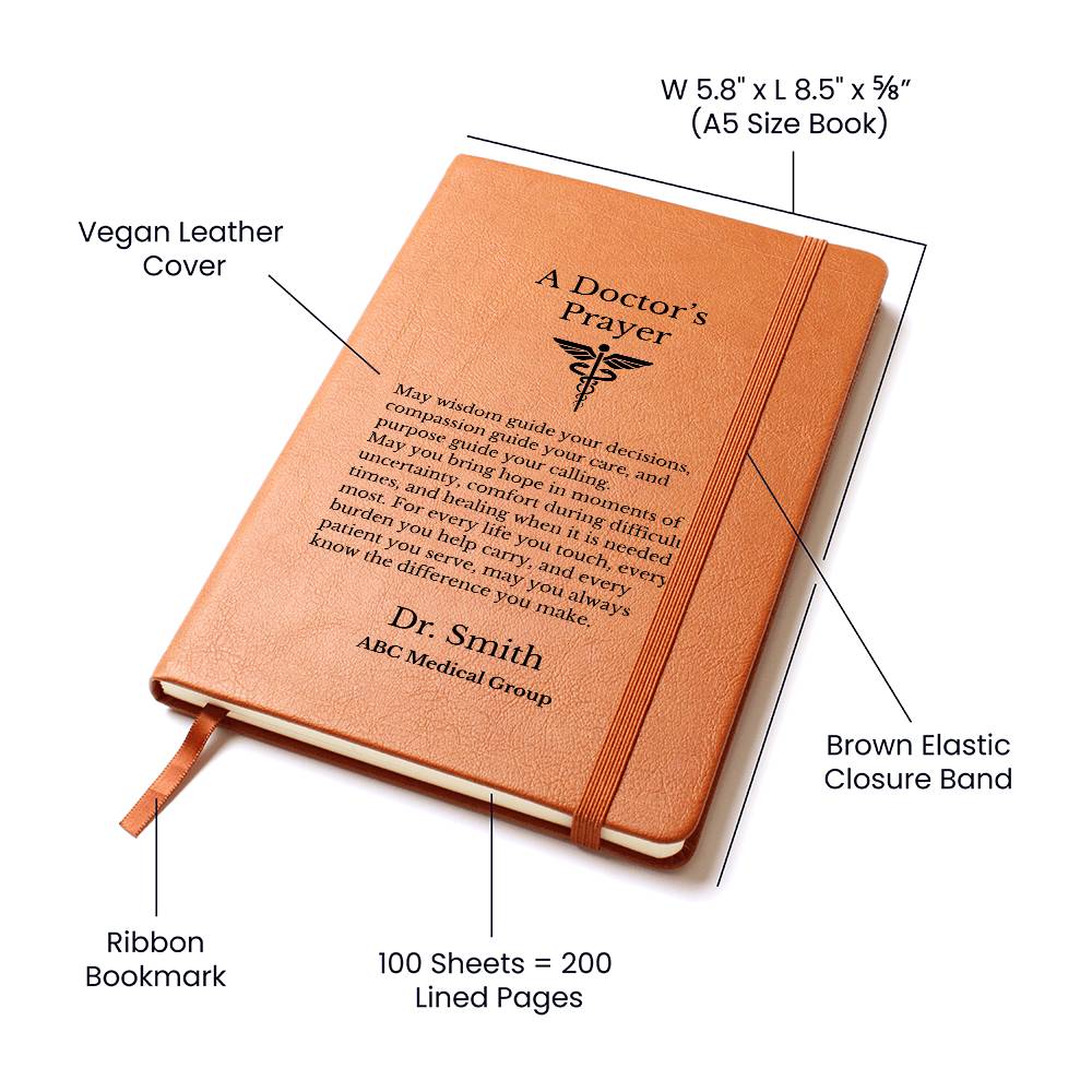 A Doctor's Prayer Journal, Vegan Leather Notebook, Personalized Gift for Physician