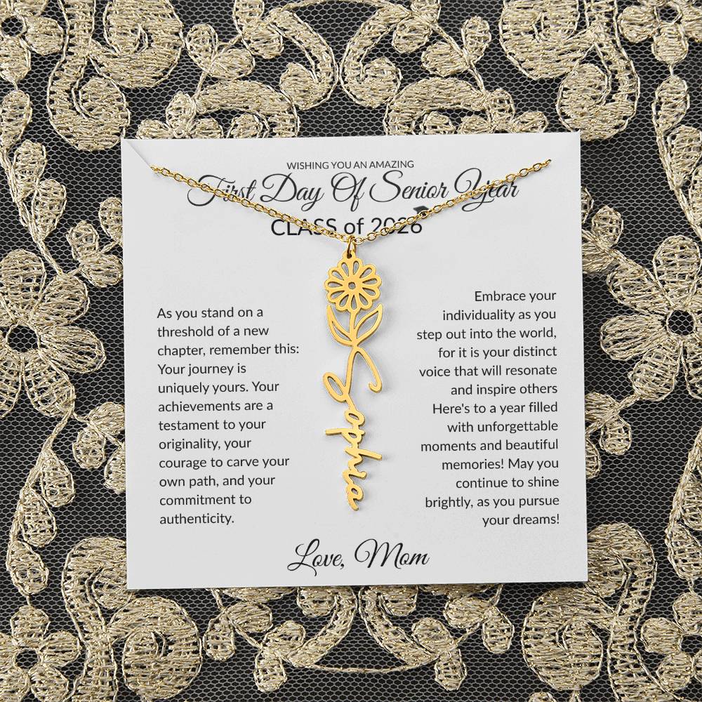 First Day of Senior Year Class of 2026 Flower Name necklace