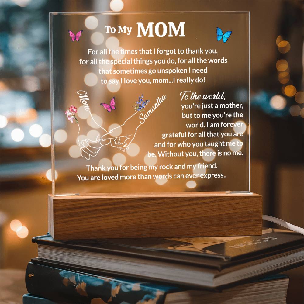 Personalized Mom and Daughter Birthflower Led Lighted Plaque Gift