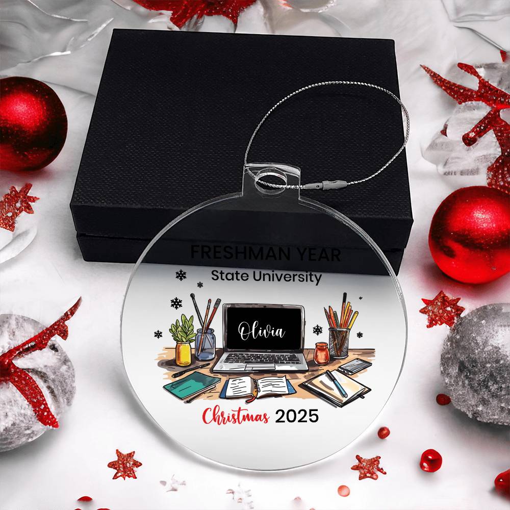 Personalized College Ornament, Freshman Year Christmas Decor, Custom College Gift, College Keepsake Ornament, Unique Student Gift, Acrylic Ornament