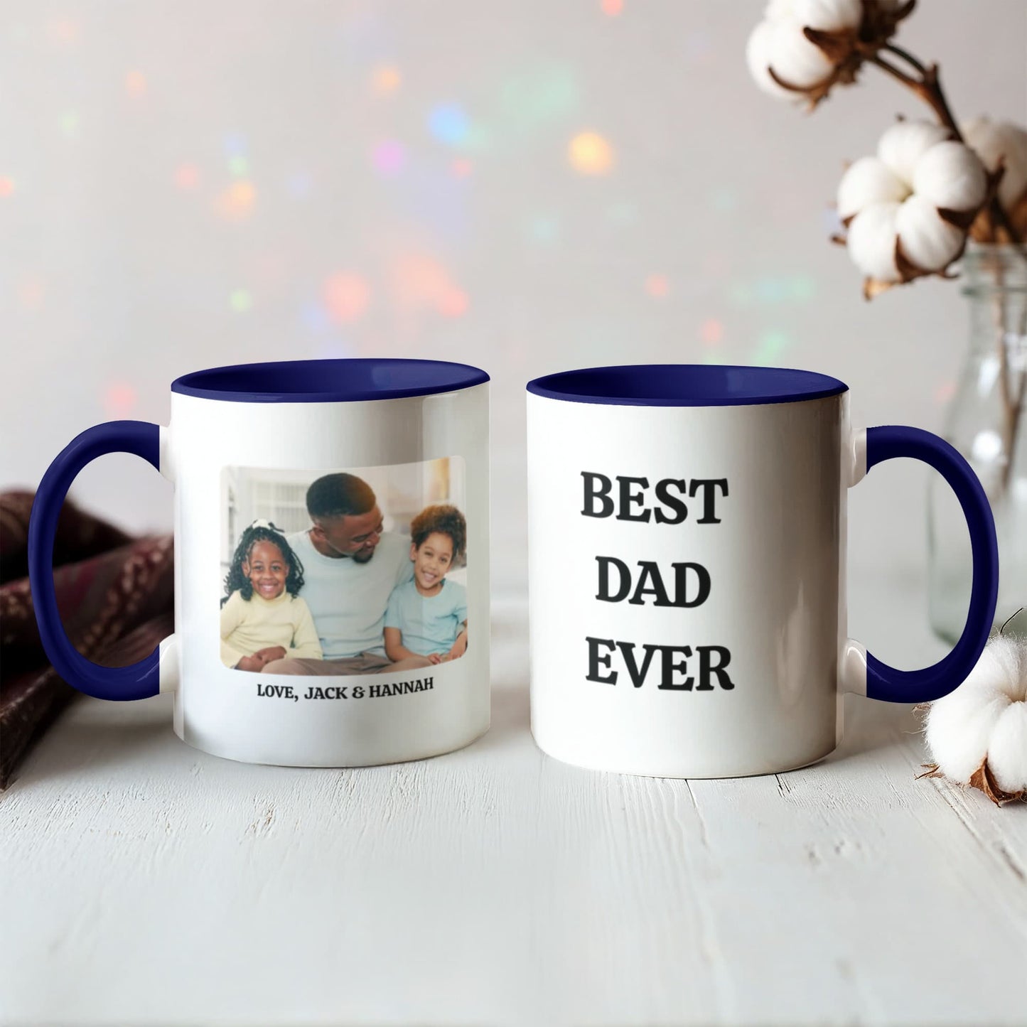 Personalized Dad Photo Mug, Best Dad Ever Coffee Cup, Father's Day Gift, Custom Photo Mug for Dad, Two-Tone Ceramic Mug