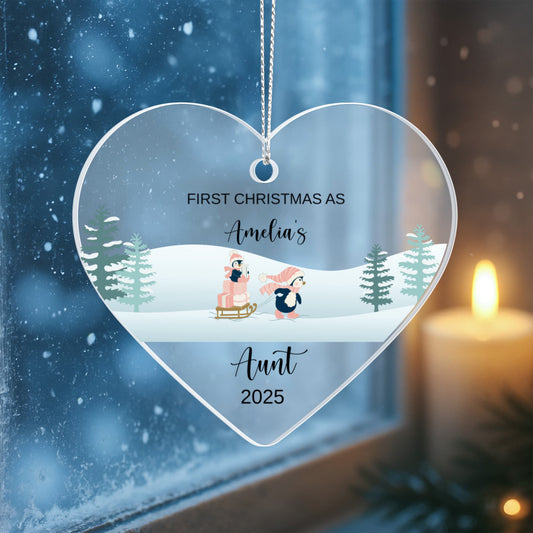 1st Christmas As Aunt Acrylic Heart Ornament for New Baby