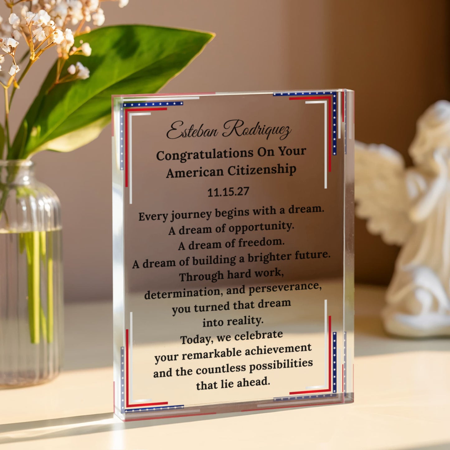 New United States Citizen Congratulations Plaque