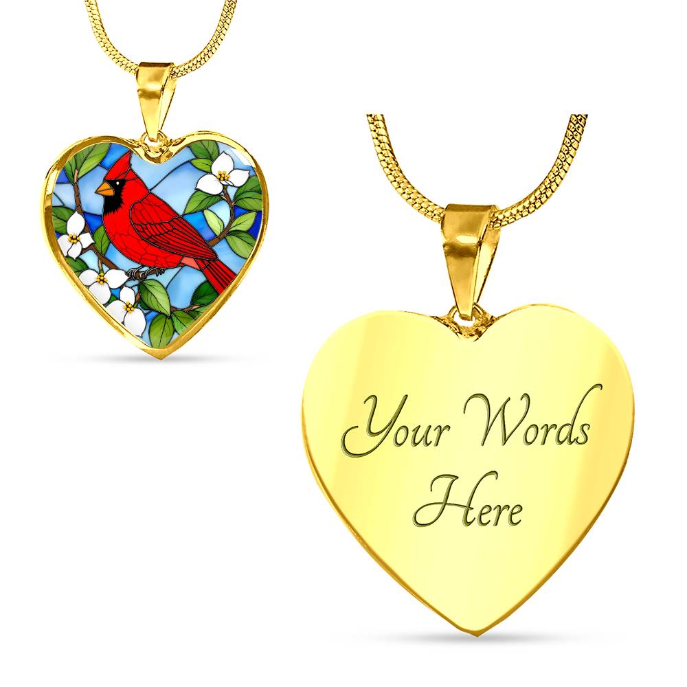 Cardinal Faux Stain Glass Pendant Necklace