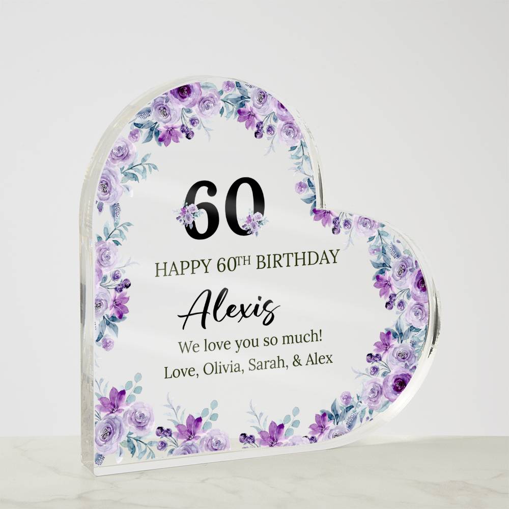 60th Birthday Acrylic Heart Plaque