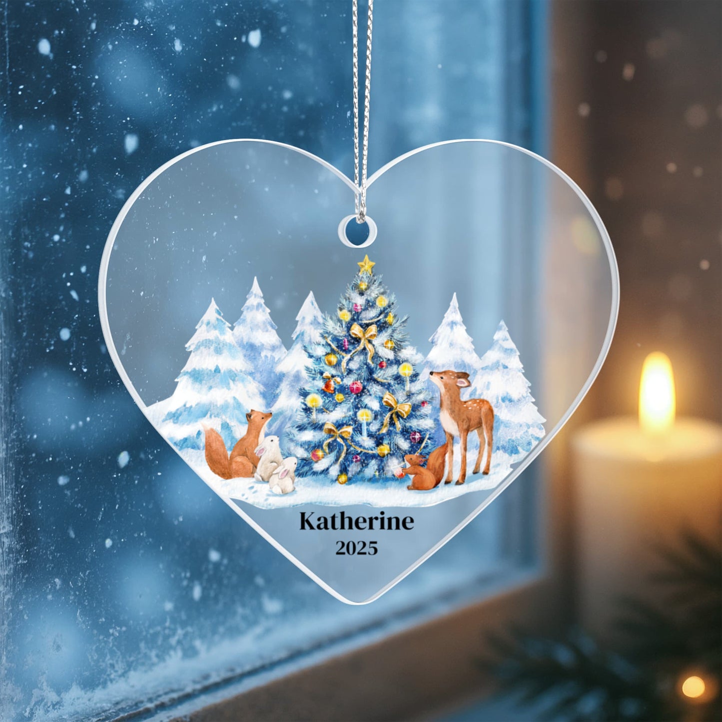 Personalized Woodland Animals Acrylic Heart Ornament