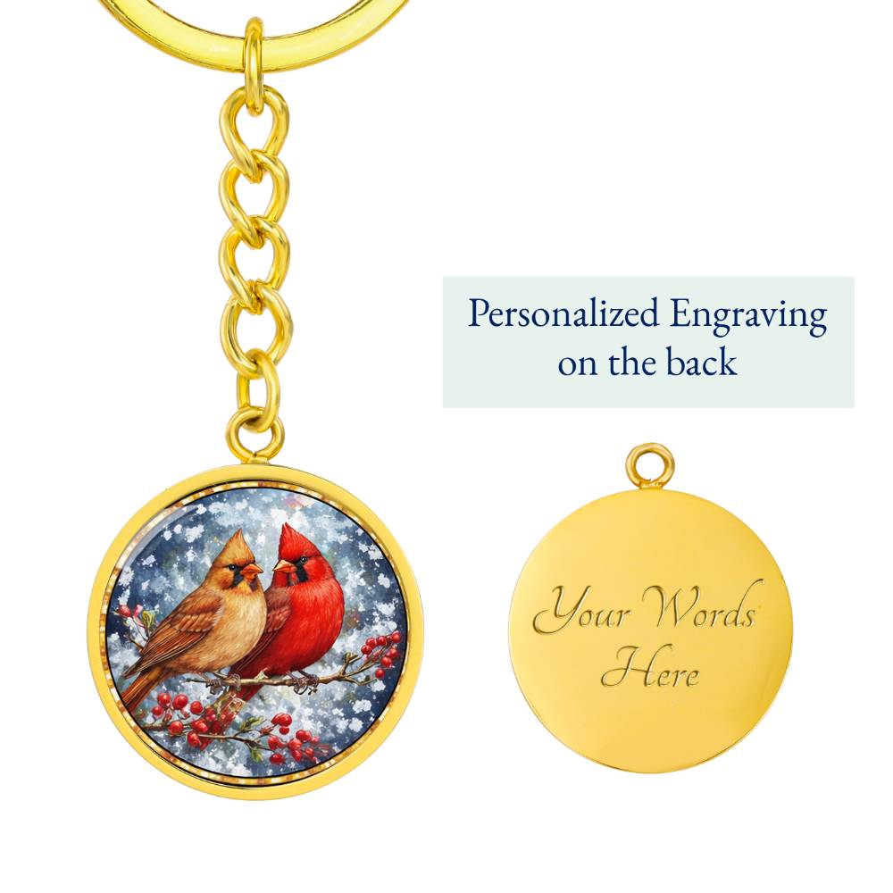 Floral Cardinals Personalized Engraved Necklace Bracelet or Keychain
