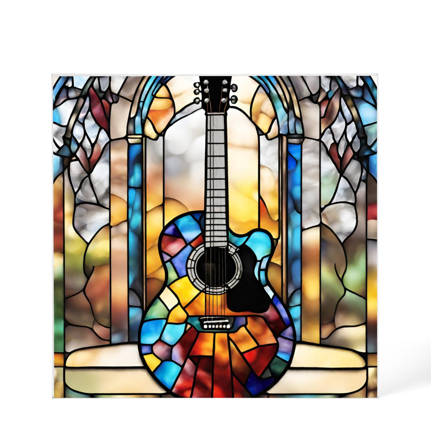 Stained Glass Style Guitar Printed Acrylic Block