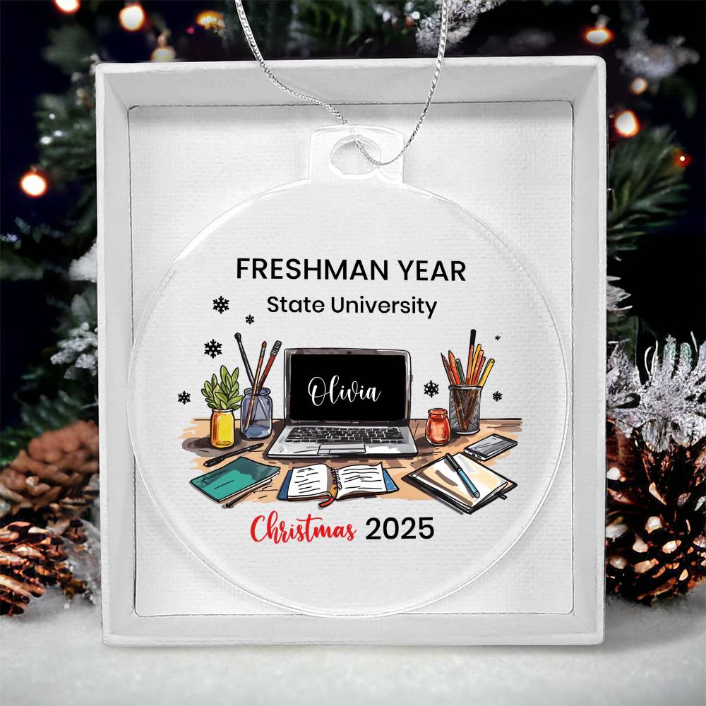 Personalized College Ornament, Freshman Year Christmas Decor, Custom College Gift, College Keepsake Ornament, Unique Student Gift, Acrylic Ornament