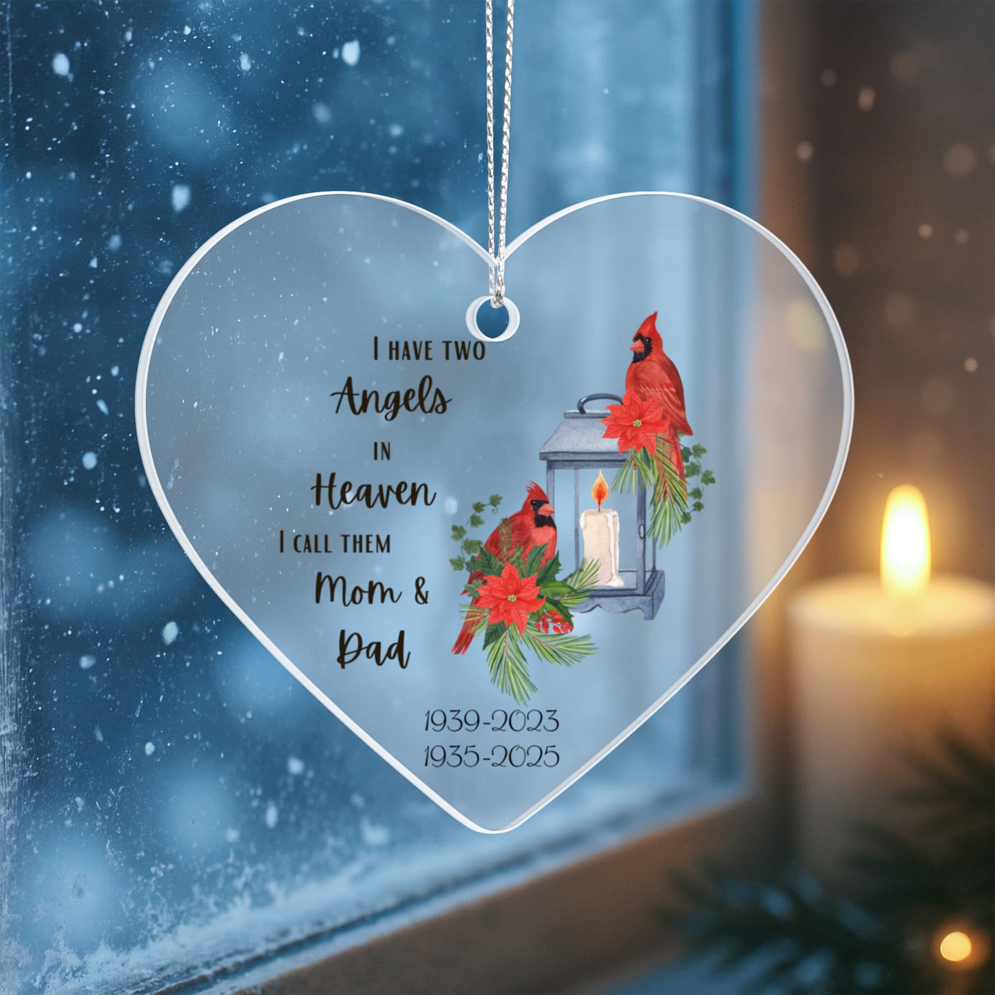 Angel Remembrance Ornaments Loss of Parents Acrylic Heart Ornament