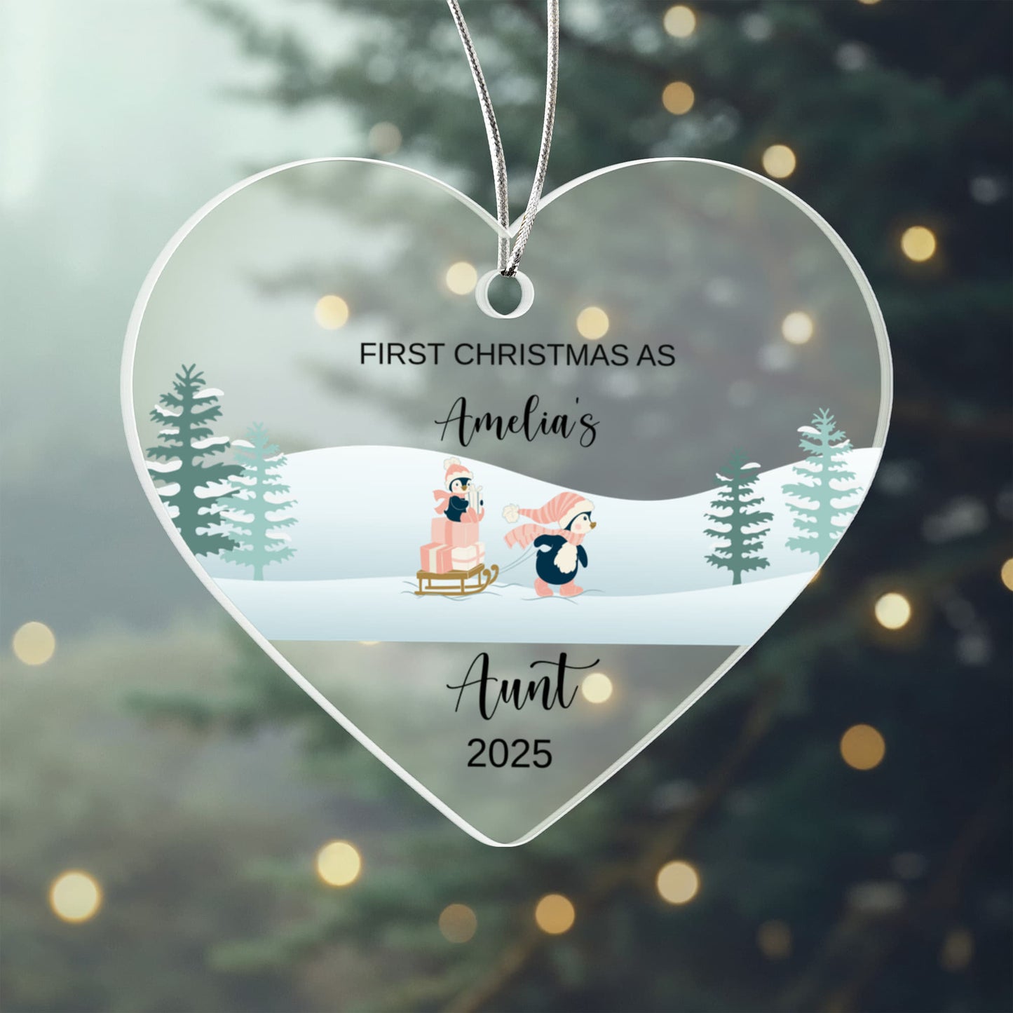 1st Christmas As Aunt Acrylic Heart Ornament for New Baby