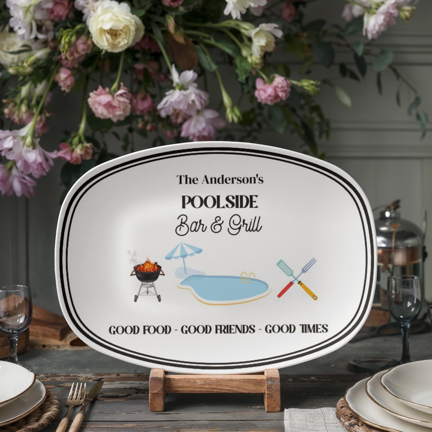 Personalized Poolside Bar and Grill BBQ Platter