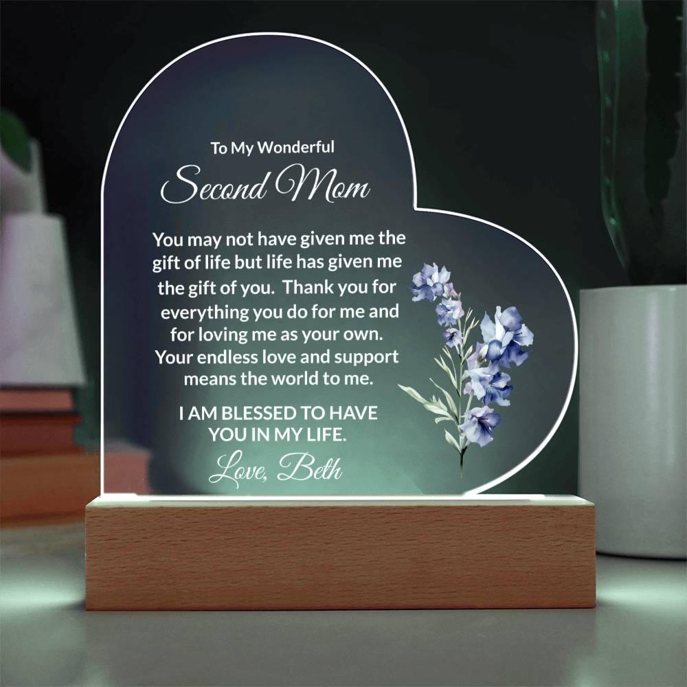 Second Mom Lighted Plaque Gift with Personalized Birthflower