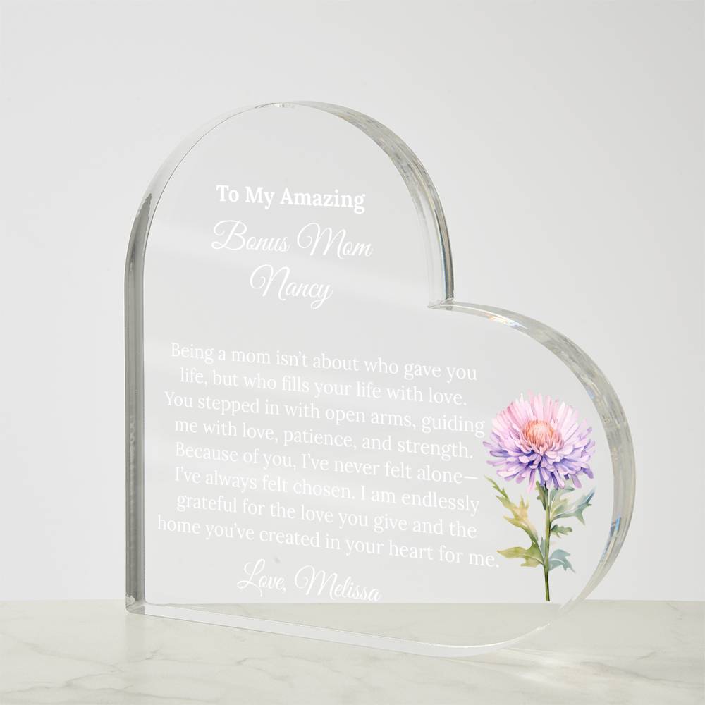 Personalized Bonus Mom Heart Plaque
