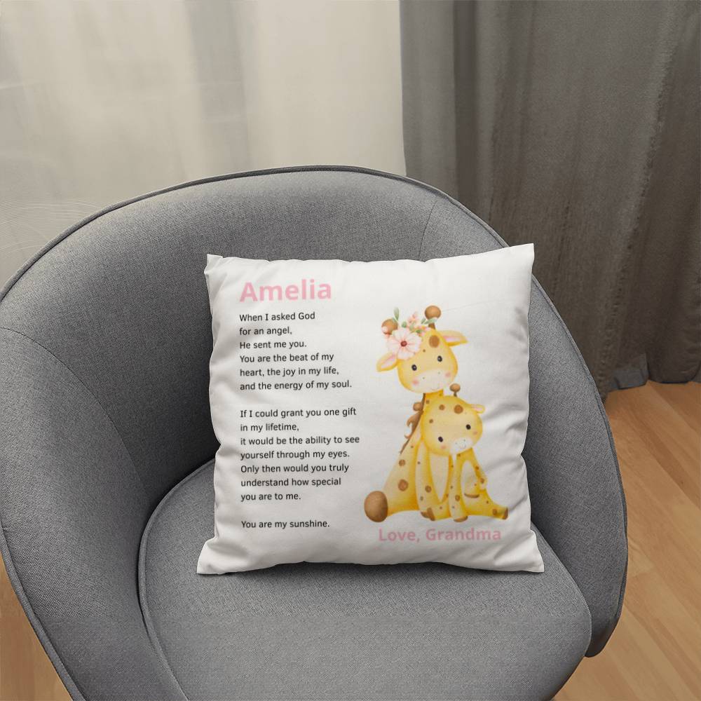 Granddaughter Personalized Giraffe Pillow