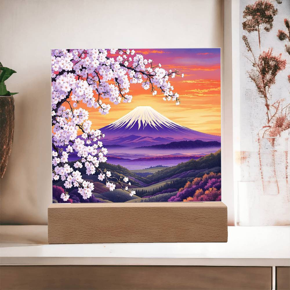 Cherry Blossom Mountainscape Lighted Nightlight Plaque