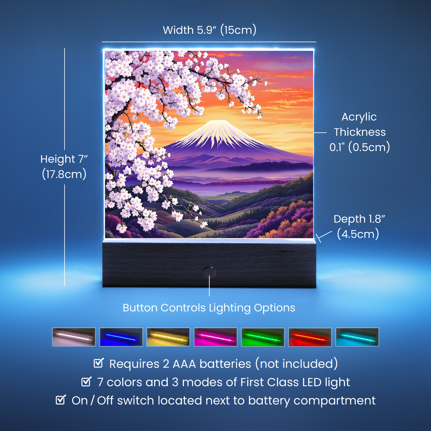 Cherry Blossom Mountainscape Lighted Nightlight Plaque