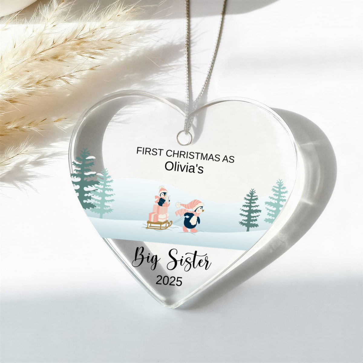 Big Brother or Sister Acrylic Heart Ornament for New Baby