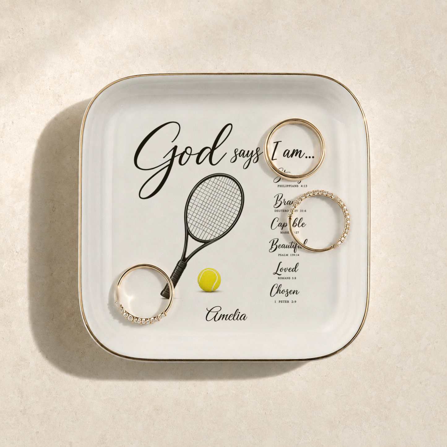 Tennis Christian Jewelry Dish Trinket Tray