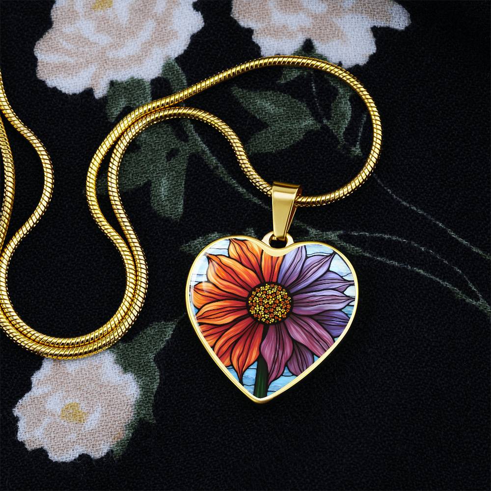 Sunflower Floral Necklace with Engraving