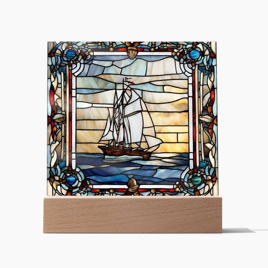 Nautical Faux Stained Glass Acrylic Square Plaque