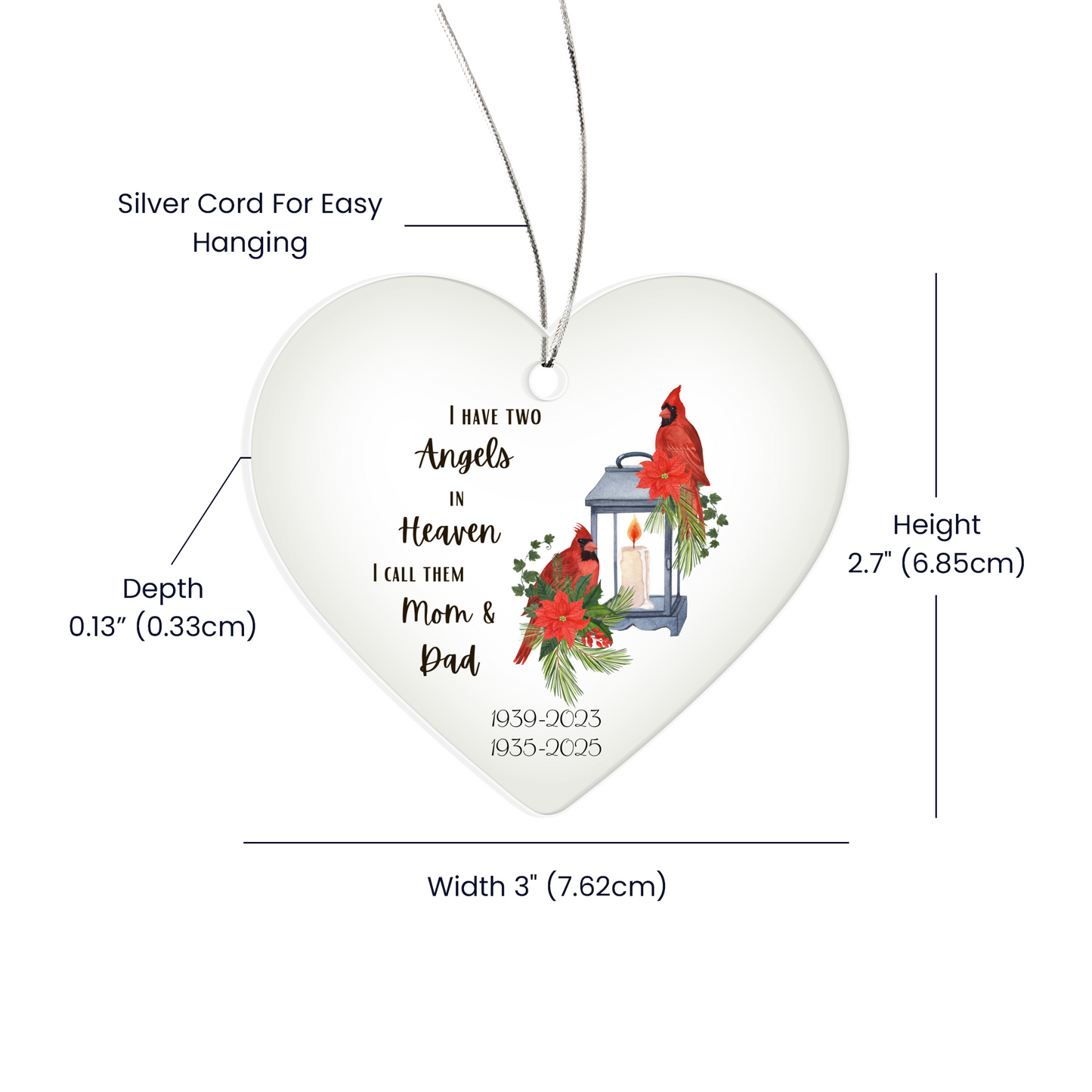 Angel Remembrance Ornaments Loss of Parents Acrylic Heart Ornament