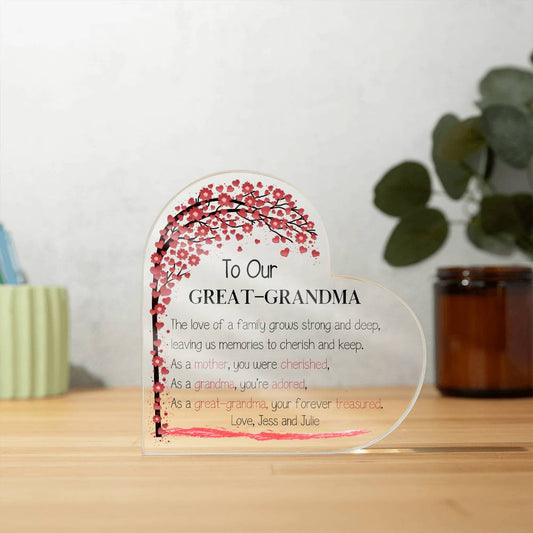 Mother's Day Gift for Great-grandma, Grammy Gift, Heart Acrylic Plaque