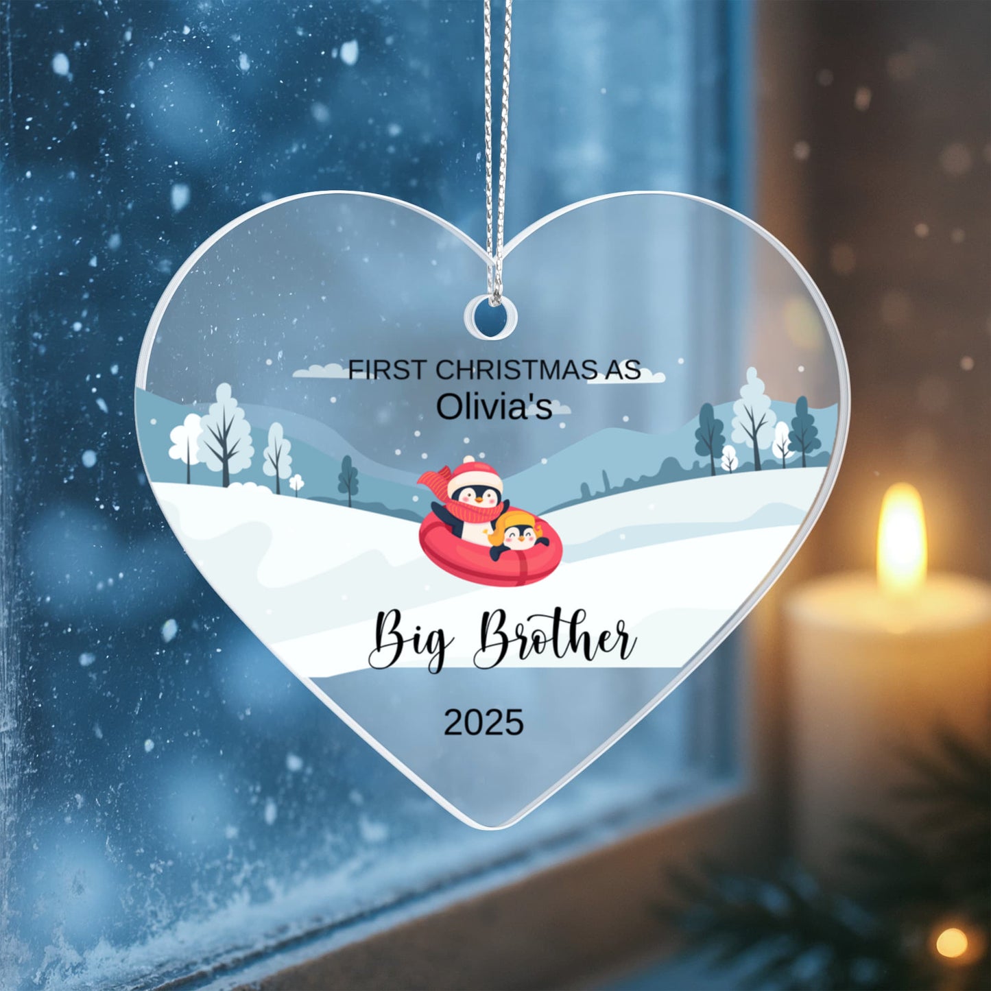 Big Brother or Sister Acrylic Heart Ornament for New Baby
