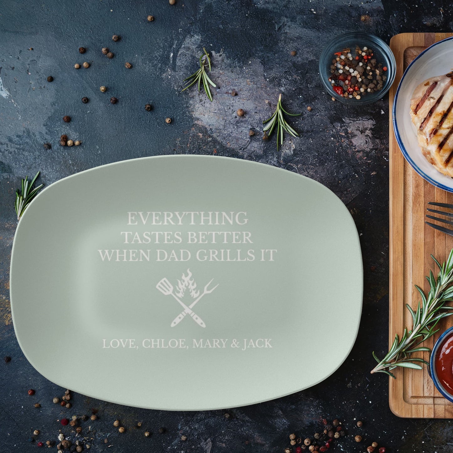 Personalized BBQ Platter, Gift for Dad, Everything Tastes Better Plate, Custom Grill Plate, Dad Grilling Gift, Father's Day Present