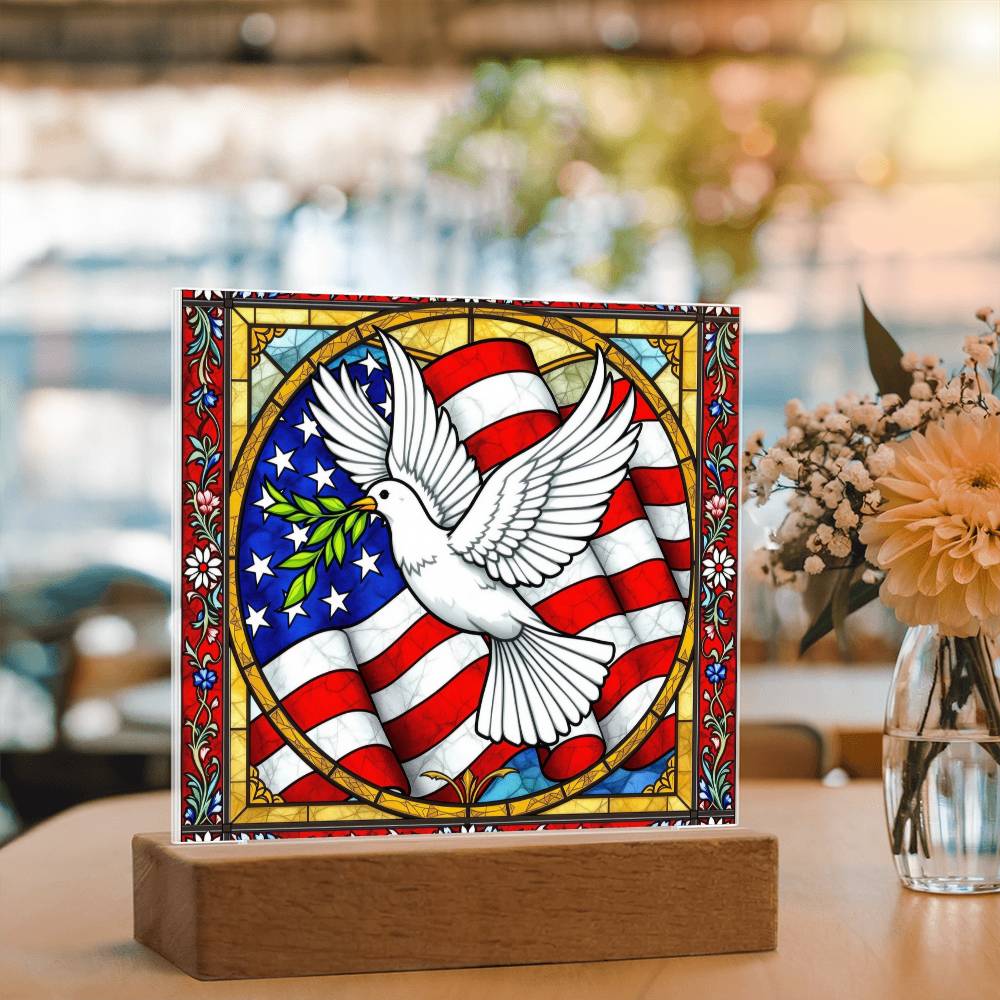 Dove Memorial Flag Lighted Plaque