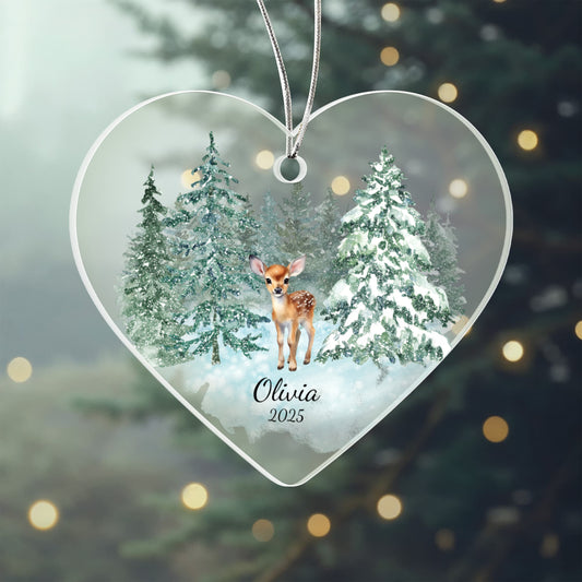 Woodland Deer Acrylic Heart Ornament