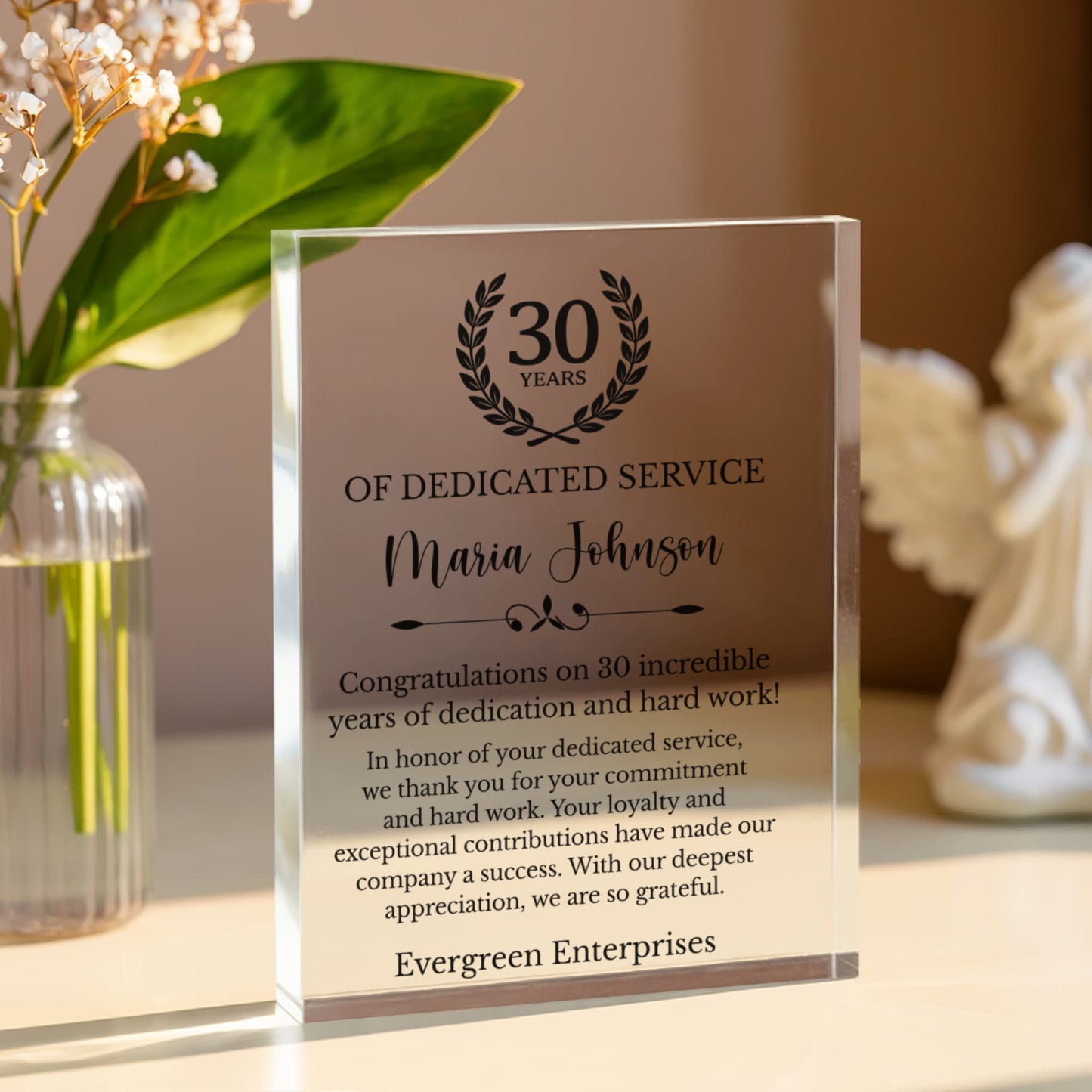 30 Year Service Award Plaque, Personalized Milestone Recognition, Office Appreciation Gift, Engraved Acrylic Keepsake, Employee Award