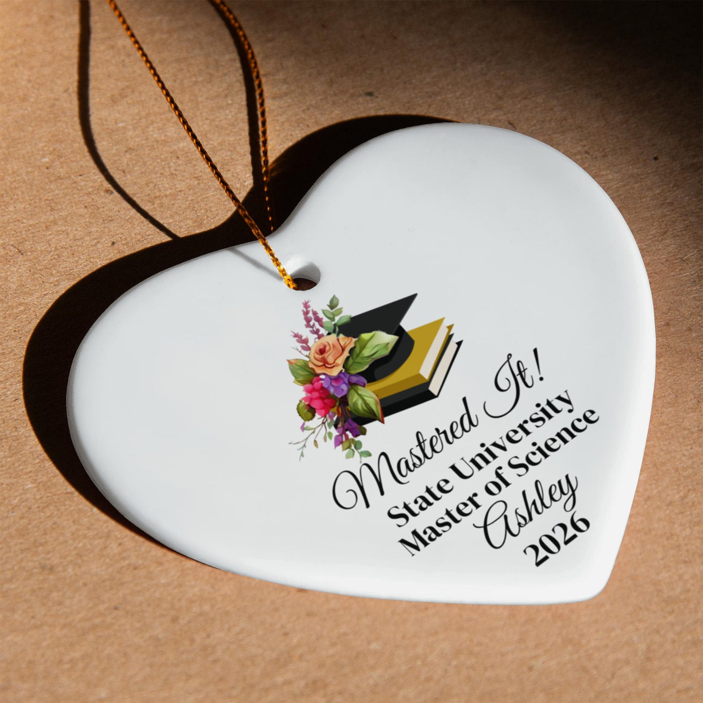 Mastered It College Graduation Ceramic Heart Ornament
