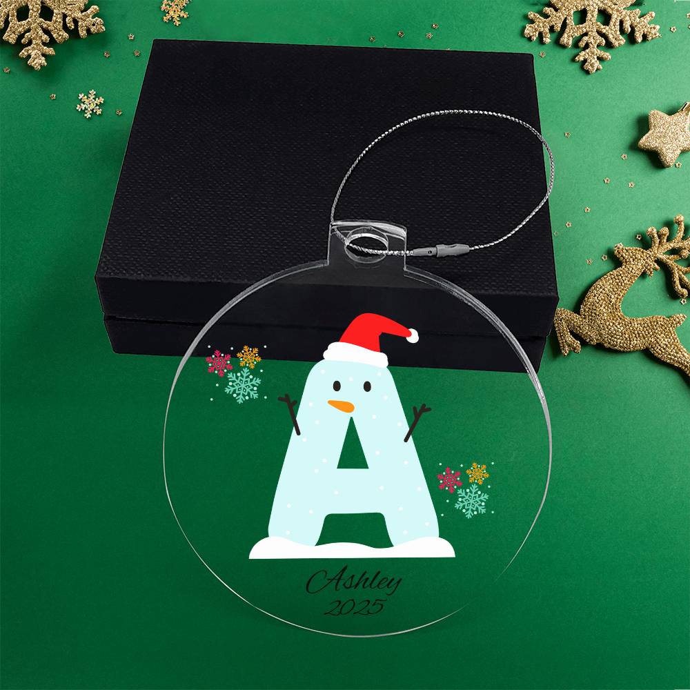 Snowman Initial and Name Ornament for Kids