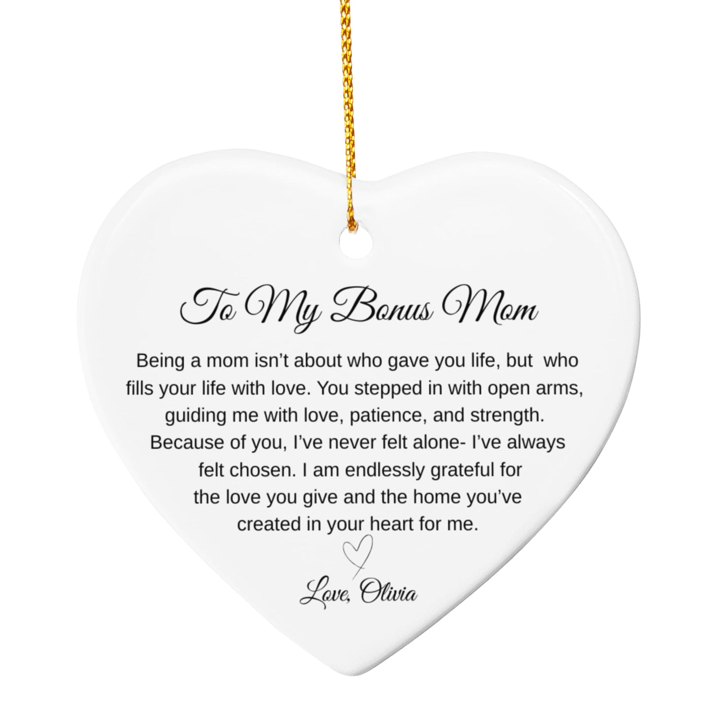 To My Bonus Mom Ceramic Heart Ornament
