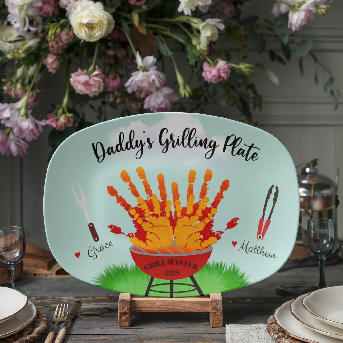 Dad's Grilling Plate 10”x14” Platter - Personalized with Kids Names